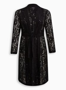 Torrid Lace Trench Coat Floral Black W/ Belt Plus Size 3 3X 22-24 #D50795