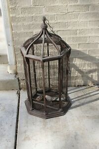 vintage wood and wire birdcage, 8-sided, large