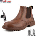 Indestructible Brown Safety Boots Mens Work Shoes Steel Toe Slip on Waterproof
