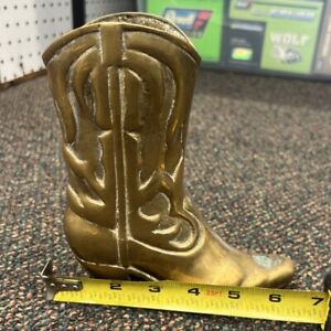 Vintage Brass Cowboy Boot With Spur Western Decor Heavy