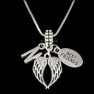 ~Personalized Initial Best Friend Angel Wings Love Heart Memorial Grief Necklace