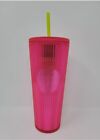 Starbucks Summer 2023 Pleated Neon Dragonfruit Pink Venti 24 oz Tumbler Cold Cup