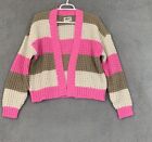 American Eagle XS Women Pink Colorblock Chunky Knit Cardigan Sweater Long Sleeve