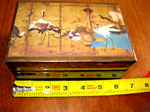 Vintage Reuge Swiss Movement Sunrise Sunset Judica Crane Birds Music Trinket Box