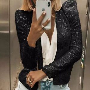 Womens Sequins Blazer Sequin Shimmer Jacket Casual Long Sleeve Glitter Party