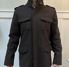 Ben Sherman Men’s Military Style Jacket, XL, Brown, Wool Blend Lined Coat Zip