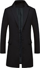 Men'S Classic Wool Trench Overcoat Single Breasted Mid Long Wool Blend Top Pea C