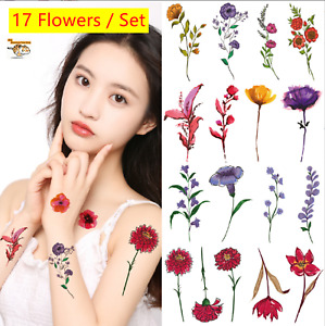 4 Sheets 17 Flowers / Set Temporary Tattoo Stickers Waterproof Floral Body Art