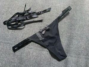 Ladies sexy black mesh thongs and garter belt knickers lingerie panties Acousma
