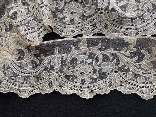 19th C. Brussels Point de Gaze needle lace single sleeve ruffle worked in round