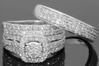 14K White Gold Fn Wedding Diamond Trio His & Her Bridal Band Engagement Ring Set