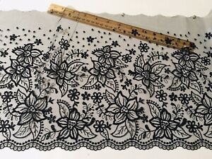 Black Floral Embroidered Tulle Lace Trim for Sewing/ Bridal/Crafts/10.5” Wide