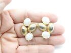 Rare Signed Schiaparelli White Glass Textured Gold Tone Clip On Earrings Vintage