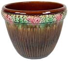 Antique Weller Zona 1920s Art Deco Floral Brown Pottery Jardiniere Planter Pot