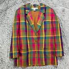 Vintage Chaus Blazer Jacket Women's 16 Colorful Plaid Bright Loud 80's Lined
