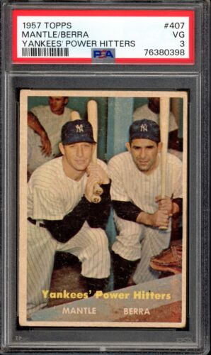 1957 Topps #407 New York Yankees Power Hitters PSA 3 Mickey Mantle Yogi Berra