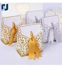 50pcs Candy Boxesgold Ribbon Wedding Favor Boxes Candy Bag Cake Box For Wedding