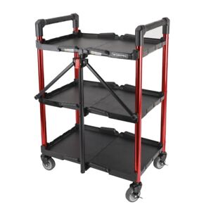 Collapsible 3-Shelf Utility Tool Cart Foldable Portable Rolling Storage Shelves