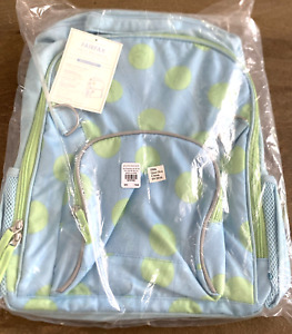 Pottery Barn Kids Fairfax Large Backpack, Blue & Green Polka Dot 16.5” NEW
