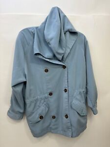 London Fog Trench Coat with Hood Light Blue Womens Small Petite