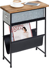 Wood & Metal End Table W/ Silver Galvanized Drawer & Leatherette Magazine Holder