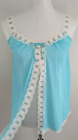 Vintage 60s 70s Baby Doll Nightie Shortie Cami Open Front Sky Blue Nylon Lace XS