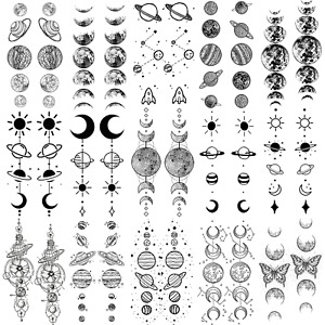Shegazzi 15 Sheets Realistic Space Planets Chain Temporary Tattoos for Women Men