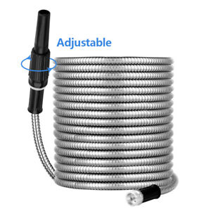 304 Stainless Steel Water Garden Hose 25/50/75/100FT w/Nozzle Connector Flexible