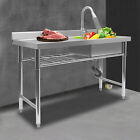 Commercial Thickened Sink Prep Table Free-Standing Stainless Steel w/360° Faucet