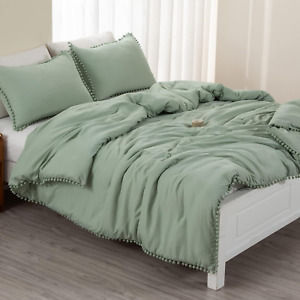 New ListingGreen Comforter Set Full Size (79X90 Inch), 3 Pieces (1 Pom Pom Fringe Comforter