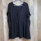 Torrid Sz4 Black Peplum Chiffon V-Neck Top with Lace Front Tie & Flutter Sleeves