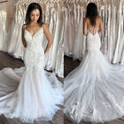 Elegant Mermaid Wedding Dresses Court Train Lace Applique Tulle Bridal Gowns