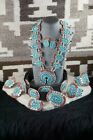 Turquoise, Coral & Sterling Silver Squash Blossom Set - Justina Wilson