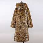 Long Trench Coat Faux Fur Parka Womens Hooded Winter Overcoat Leopard Printed sz