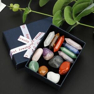Set of 14 Healing Crystal Natural Gemstone Reiki Chakra Collection Stones w/ Box