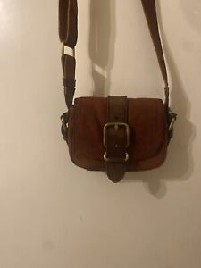 Fossil Long Live Vintage Brown Leather Buckle Flap Cross Body