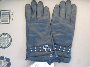 Vintage ETIENNE AIGNER Gloves Womens M Leather Wrist Cashmere Lined Black