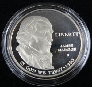 1993-S James Madison Proof Silver Dollar US Mint Commemorative $1 Capsule Only