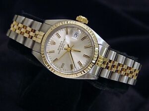 Rolex Date Ladies 2Tone Yellow Gold & Steel Watch Silver Dial 6917