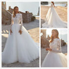 High Neck Wedding Dresses Long Sleeves Lace Applique A-line Tulle Bridal Gowns
