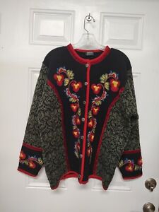 Women's Vrikke 100% Wool Norwegian Colorful Cardigan Size L Vintage