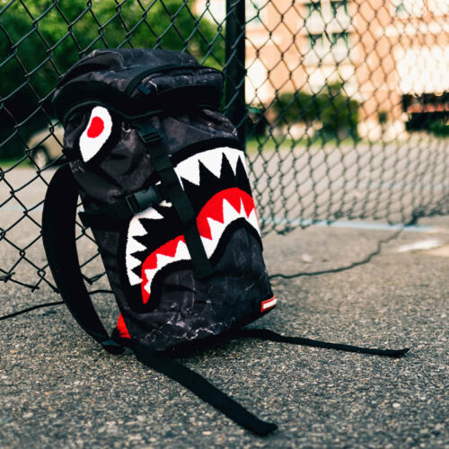 Brand New SPRAYGROUND Chenille Black Marble Shark Top Loader Bag