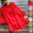Womens Summer Cotton Linen Tunic Tops Ladies Casual Floral Loose T-Shirt Blouse