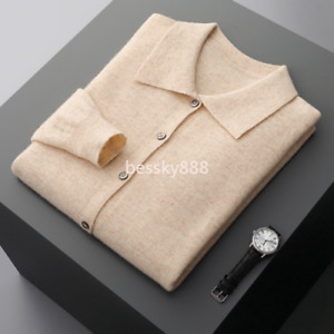 Men POLO Collar Wool Sweater Cashmere Sweater Casual Knit Cardigan Warm Jackets