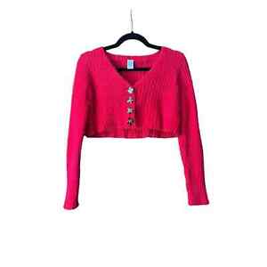 Urban Outfitters Women's V-Neck Cropped Cardigan Sweater Long Sleeve Red Size S