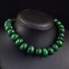 884 Cts Earth Mined Green Emerald Flower Carved Beads Womens Necklace JK 27E348