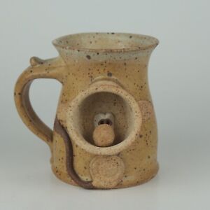 New ListingWAGNER Pottery Stoneware Scuba Diver Funny Face Cute Folk Art Coffee Mug DAMAGED