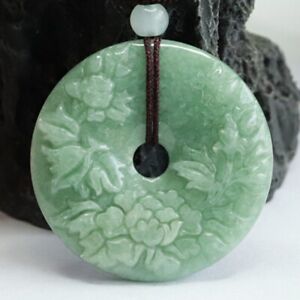 Natural Genuine Green A Jade Jadeite China Style Pendant 花开富贵平安扣