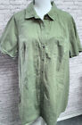 True Craft Green Size 2XL Shirt Dress Button Down Pockets Raw Hem Short Sleeves