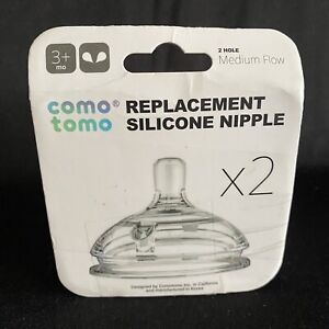 Como Tomo Silicone Replacement Bottle Nipples 2-Pack Medium Flow 2 Hole 3+Months
